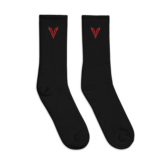 VAELOR Signature V Crew Socks — Black/Red