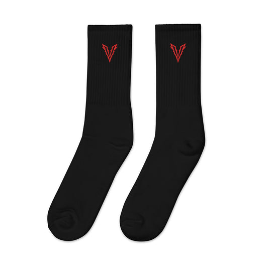 VAELOR Signature V Crew Socks — Black/Red